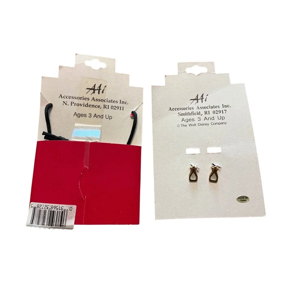 Vintage Disney Mickey Mouse Jewelry Set Necklace and Clip On Earrings 90s NWT